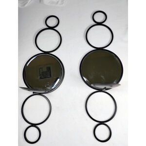 Mid Century Modern Wall Sconces Pair Black Metal Mirror Candle Holders Geometric